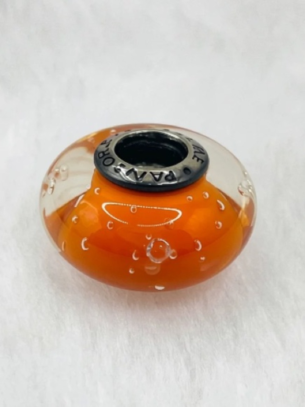 Pandora Orange Glass Bubble Charm - Silver Core